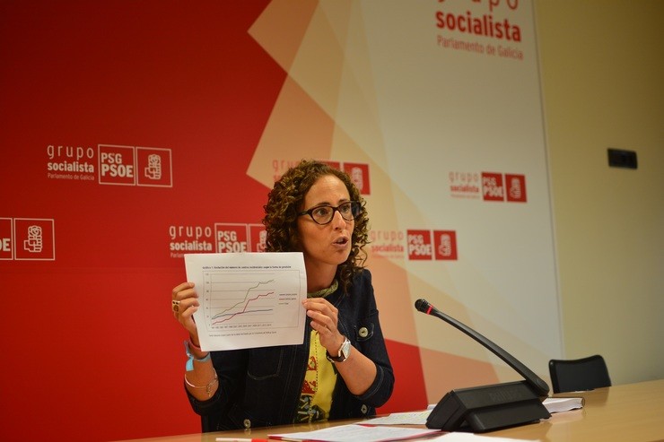 A deputada do PSdeG Noela Blanco na rolda de prensa. PSDEG / Europa Press