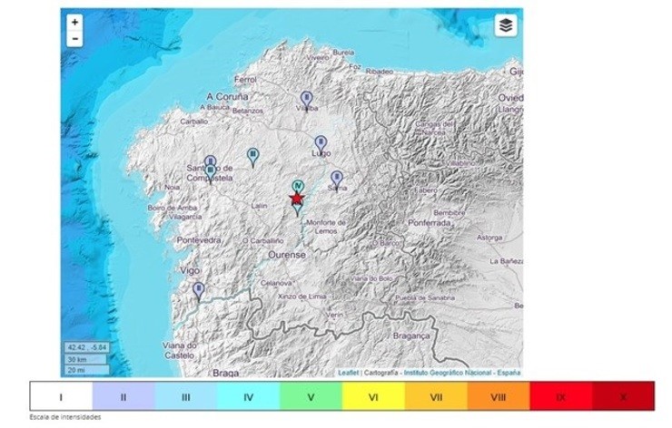 Zona do sismo rexistrado en Galicia 