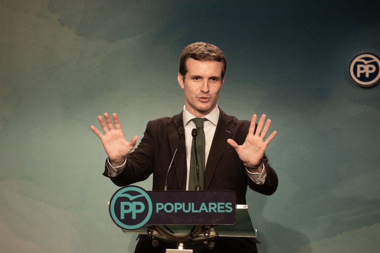 Pablo Casado durante unha rolda de prensa