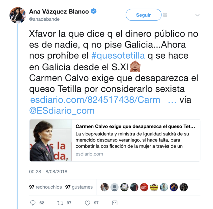 A deputada do PP Ana Vázquez Blanco contribúe a difundir unha noticia falsa.
