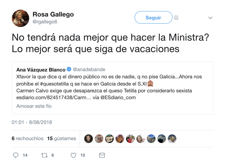 A líder do PP da Coruña Rosa Gallego contribúe a difundir unha noticia falsa.