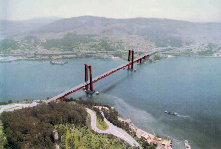 Bosquexo do 'Project pour la Galice', intervención na ponte de Rande do artista francés Daniel Buren 