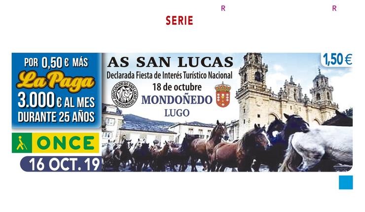 A ONCE dedicou o cupón do 16 de outubro á Feira das San Lucas de Mondoñedo (Lugo).. ONCE - Arquivo