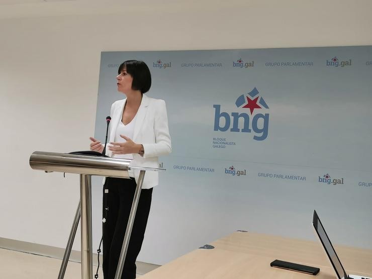 A portavoz nacional do BNG, Ana Pontón, nunha rolda de prensa no Parlamento de Galicia. 