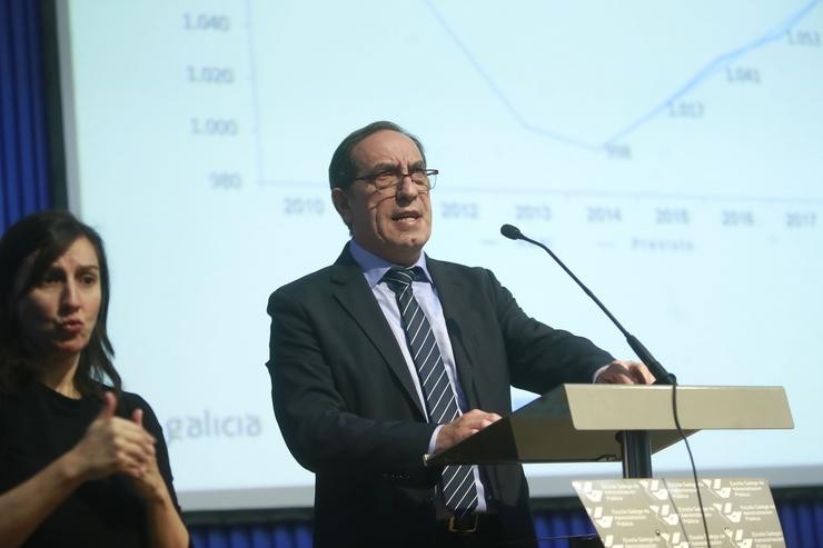 O conselleiro de Facenda, Valeriano Martínez, presenta os eixos do plan estratéxico da Xunta 2020-2030.. XUNTA / Europa Press