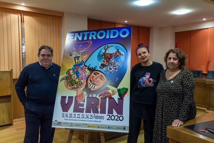 Gerardo Seoane, Emilia Somoza e Aurora López na presentación do cartel. Foto: Prensa Concello de Verín
