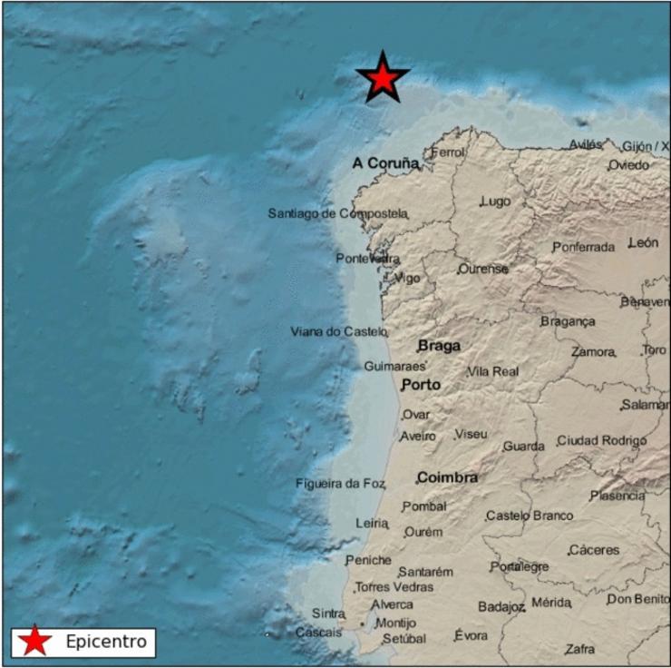Terremoto rexistrado no mar preto da costa galega o 21 de xaneiro de 2019.. INSTITUTO GEOGRÁFICO NACIONAL 
