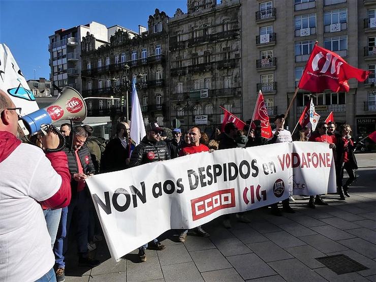 Manifestación en Vigo en rexeitamento do ERE proposto por Vodafone. CIG / Europa Press