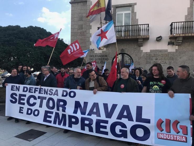 Protesta de delegados de CIG-Industria sobre a xubilación no naval. CIG 