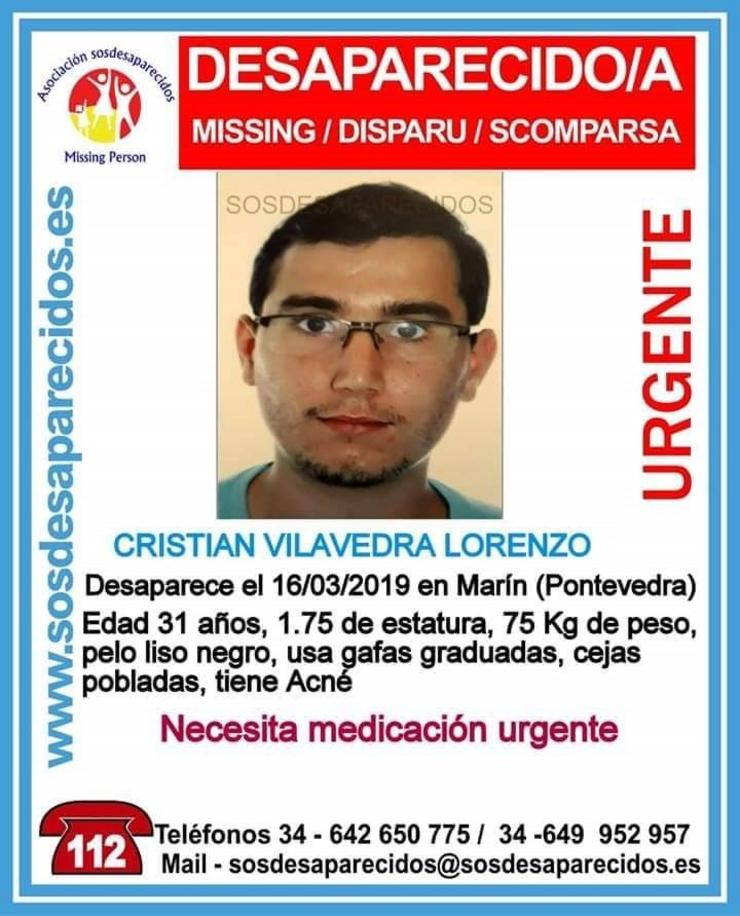 Buscan a un mozo de 21 anos desaparecido en Marín (Pontevedra) desde o pasado. SOS DESAPARECIDOS