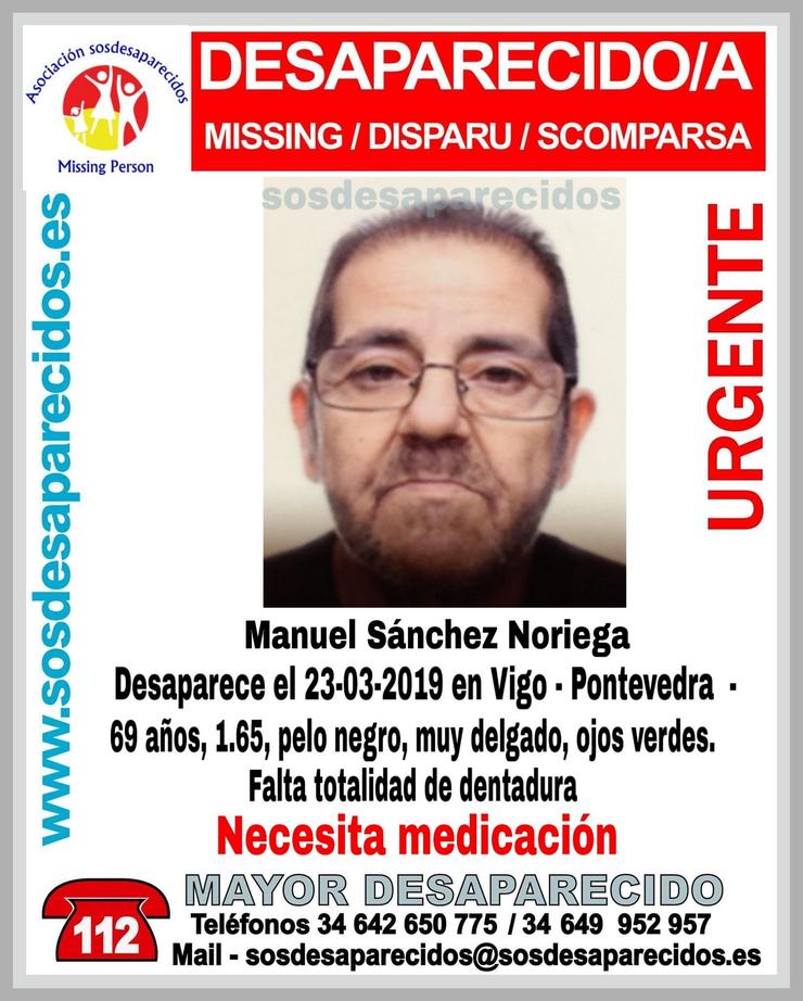 Denuncian a desaparición en Vigo dun home de 69 anos, que falta da súa domic. SOS DESAPARECIDOS / Europa Press