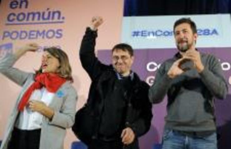 Yolanda Díaz, Monedero e Antón Gómez-Reino 