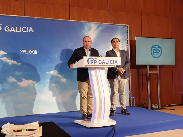 O secretario xeral do PP de Galicia, Miguel Tellado, en rolda de prensa 