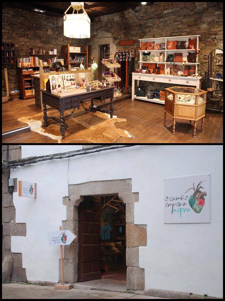 De Media Lúa, tenda de coiro tradicional, a O camiño empeza agora, unha tenda que tamén ofrece artesanía, gastronomía e literatura de calidade do Camiño de Santiago, Foto superior: Media Lúa