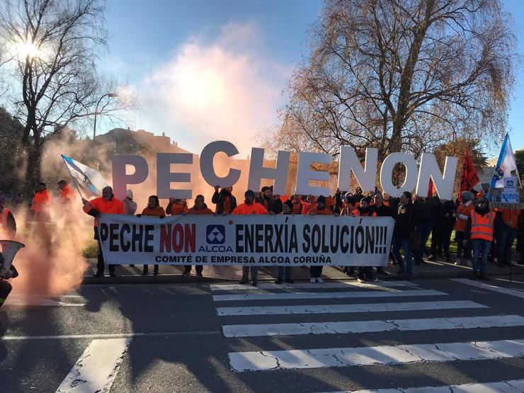 Protesta de empregados de Alcoa en Santiago.. EUROPA PRESS - Arquivo 