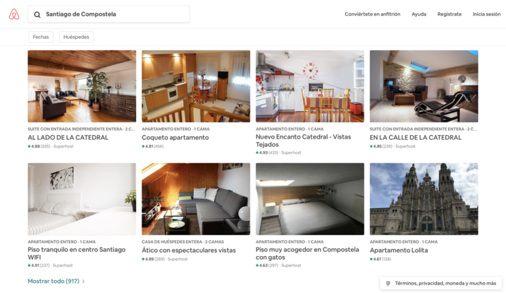 Oferta de pisos turísticos na web Airbnb 
