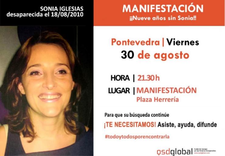 Convocada unha nova manifestación este venres en Pontevedra tras cumprirse 9 anos da desaparición de Sonia Igrexas.. FUNDACIÓN EUROPEA POLAS PERSOAS DESAPARECIDAS. 