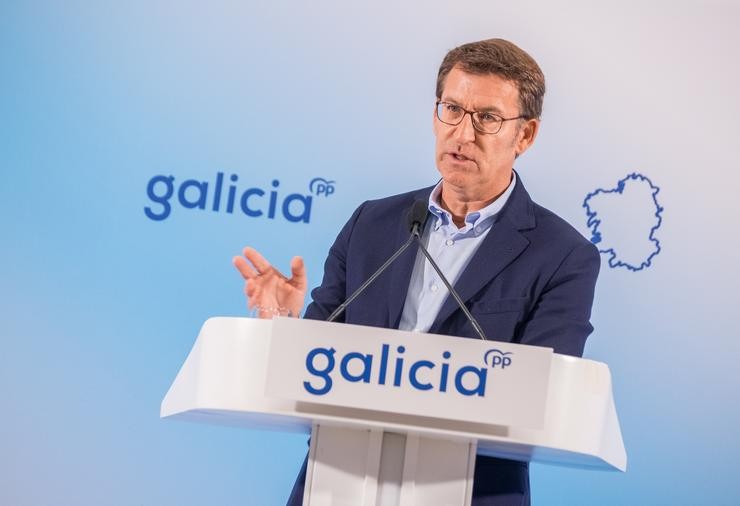O presidente da Xunta e do PP de Galicia, Alberto Núñez Feijóo, nun acto de partido.. PPDEG 