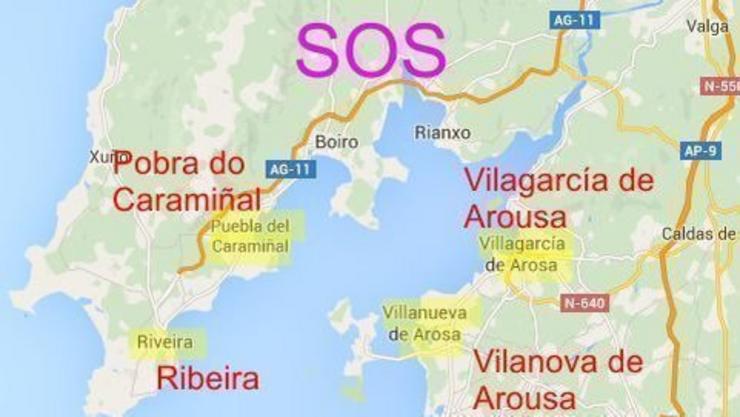 Toponimia deturpada: Puebla del Caramiñal, Riveira, Isla de Arosa e Villanueva de Arosa por Pobra do Caramiñal, Ribeira, Illa da Arousa e Vilanova da Arousa 