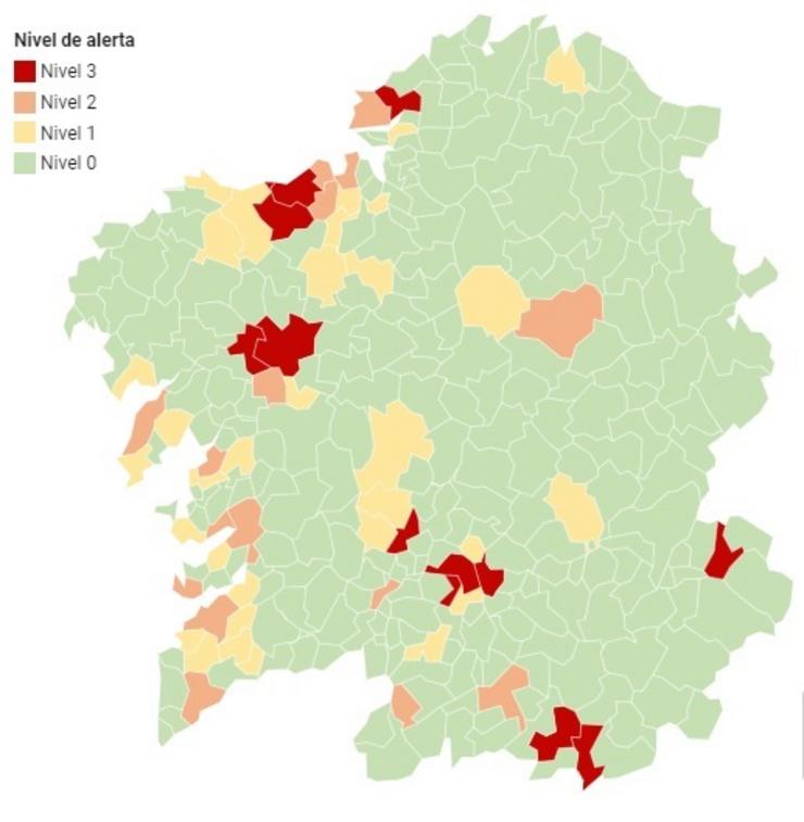 Mapa de situación do covid a sete días deste xoves.. XUNTA / Europa Press