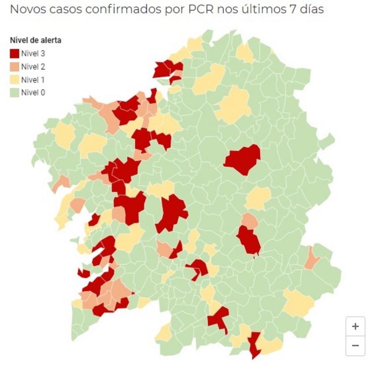 Mapa de alerta por coronavirus deste 24 de outubro.. XUNTA / Europa Press