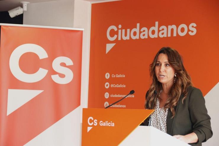 A coordinadora de Ciudadanos Galicia, Beatriz Pino, en rolda de prensa.. CIUDADANOS