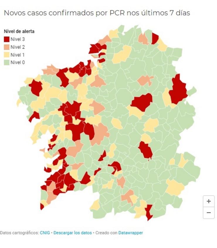 Mapa de incidencia do coronavirus a 31 de outubro 2020. SERGAS 