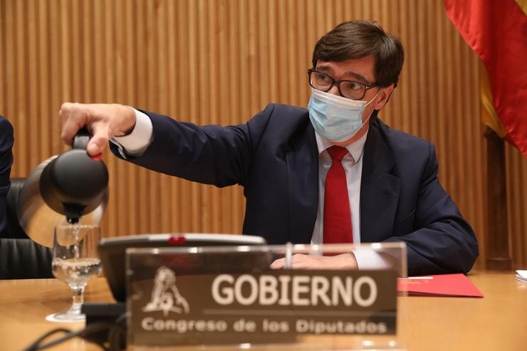 O ministro de Sanidade, Salvador Illa, durante a Comisión de Sanidade e Consumo do Congreso dos Deputados, en Madrid, (España), a 8 de outubro de 2020.. Pool 