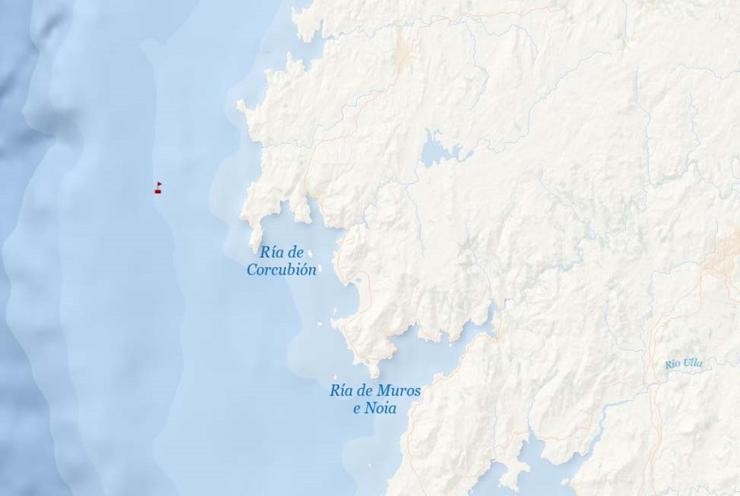 Zona onde foron rescatados cinco tripulantes dun pesqueiro afundido por unha vía de auga ao oeste de Fisterra (A Coruña).. SALVAMENTO MARÍTIMO / Europa Press