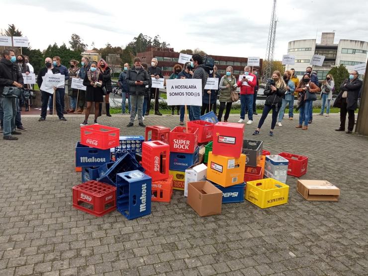 Protesta do sector da hostalaría compostelá ante o Sergas 