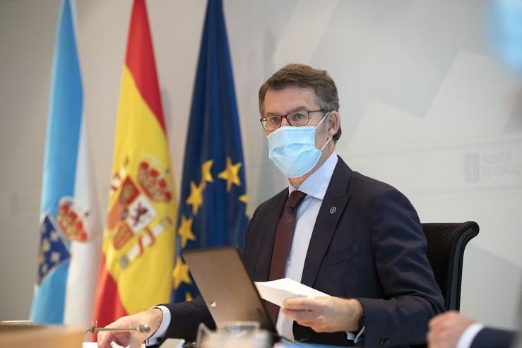O presidente da Xunta, Alberto Núñez Feijóo, este venres en Consello. ANA VARELA