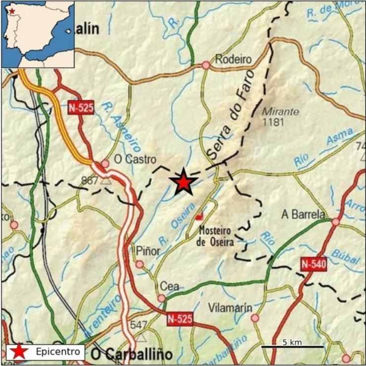 Terremoto rexistrado en Piñor (Ourense). INSITUTO SISMOGRÁFICO NACIONAL / Europa Press