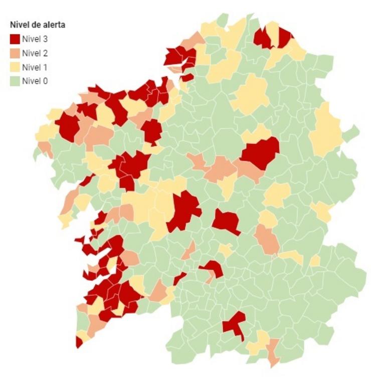 Mapa 'semáforo' do Sergas a 7 de novembro. SERGAS 