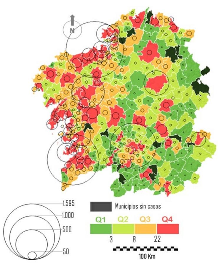 Investigadores da USC crean mapas de risco da covid-19 para saber como se propaga e axustar así as decisións. UNIVERSIDADE DE SANTIAGO DE COMPOSTELA