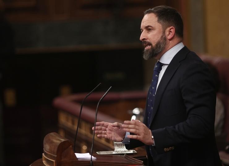 O presidente de Vox, Santiago Abascal,na tribuna do Congreso. Eduardo Parra - Europa Press - Arquivo