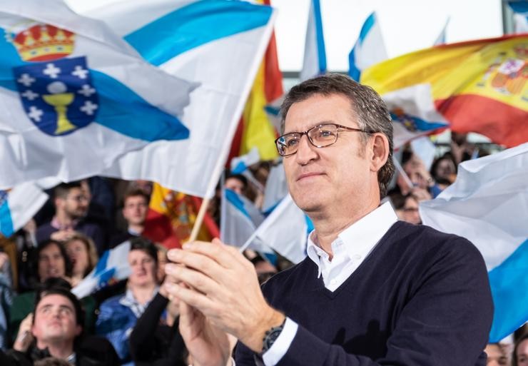 O presidente da Xunta e do PP de Galicia, Alberto Núñez Feijóo, na súa proclamación como candidato ás eleccións autonómicas do 5 de abril.. PP