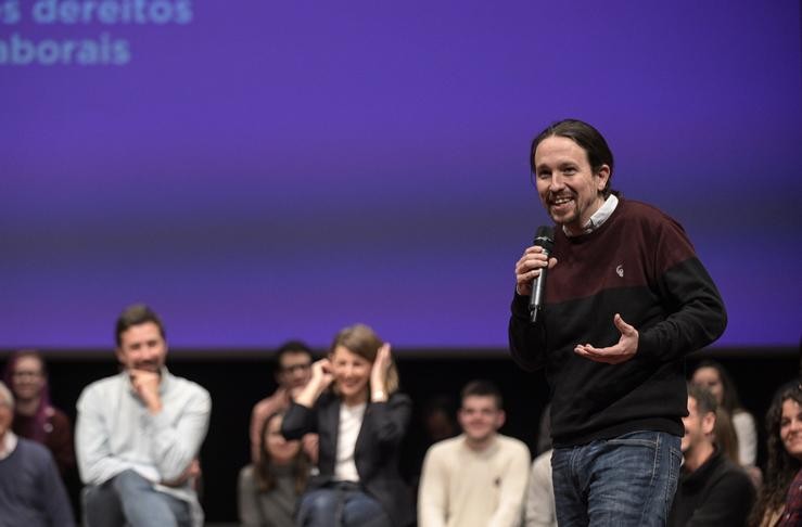 O vicepresidente do Goberno e secretario xeral de Podemos, Pablo Iglesias, durante un acto de Galicia en Común na Coruña a 29 de febreiro de 2020. M. Dylan - Europa Press