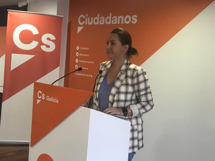 A portavoz de Cs en Galicia, Beatriz Pino, na rolda de prensa 