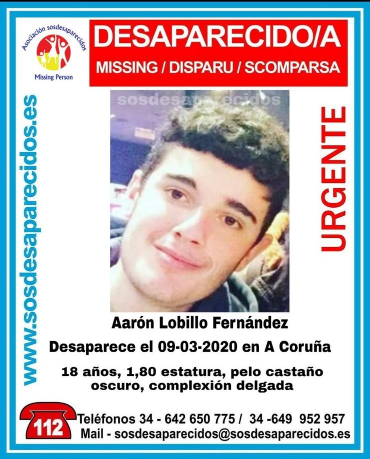 Aarón Lobillo, novo desaparecido na Coruña o 9 de marzo. SOS DESAPARECIDOS 
