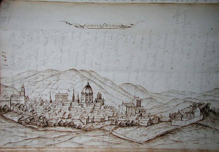 Debuxo de Santiago de Compostela incluído no manuscrito.. CONSORCIO DE SANTIAGO - Arquivo 