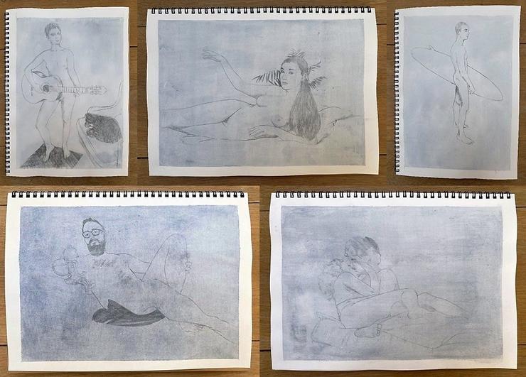 Retratos de espidos elaborados polos artistas españois Diego Omil e Dea Gómez (Os Bravú) no proxecto '#nudesdecuarentena'.. REMITIDA POLOS BRAVÚ 