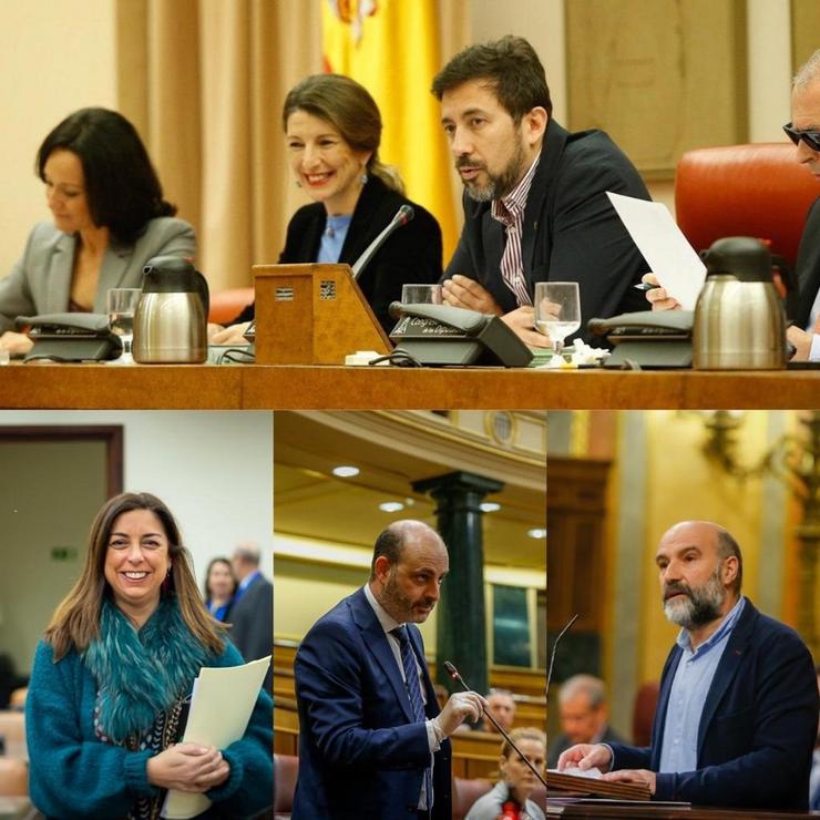 Collage de fotos orixinais do arquivo do Congreso e do partidos PP, PSOE, BNG e Galicia en Común.