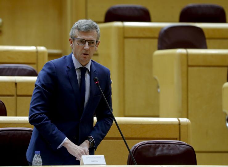 O vicepresidente de Galicia, Alfonso Rueda, durante a súa intervención na Comisión Xeral de Comunidades Autónomas celebrada no Senado este xoves a conta da xestión da pandemia da COVID-1, en Madrid (España), a 30 de abril de 2020.. Pool