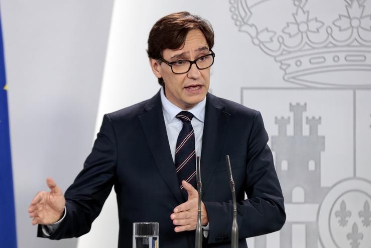 O ministro de Sanidade, Salvador Illa, durante unha rolda de prensa, en Madrid (España) a 29 de abril de 2020.. Moncloa