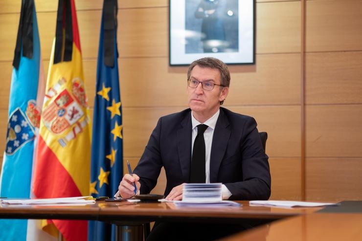 Ou Titular Do Goberno Galego Na Videoconferencia Co Presidente Do Goberno Central E Vos Presidentes Autonómicos. Xunta de Galicia 