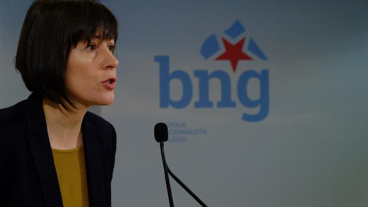 Ana Pontón, portavoz nacional do BNG, en rolda de prensa este martes. BNG / Europa Press