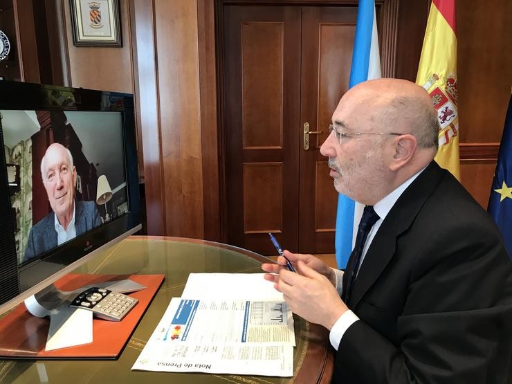 O delegado do Goberno en Galicia, Javier Losada, mantén unha reunión telemática co presidente da Confederación de Empresarios de Galicia (CEG), Antonio Fontenla. DELEGACIÓN DO GOBERNO EN GALICIA 
