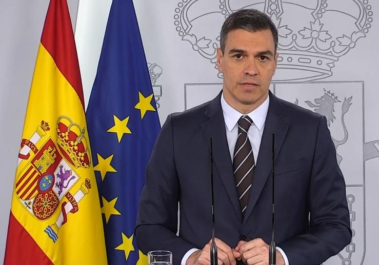 O presidente do Goberno, Pedro Sánchez, durante a súa comparecencia do sábado 23 de maio de 2020. MONCLOA