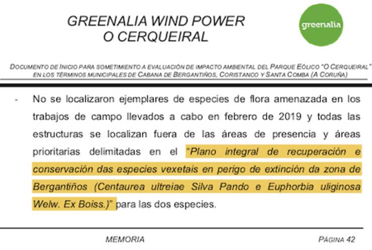 Documentación do parque eólico de Greenalia 'O Cerqueiral', nos concellos de Cabana de Bergantiños, Coristanco e Santa Comba