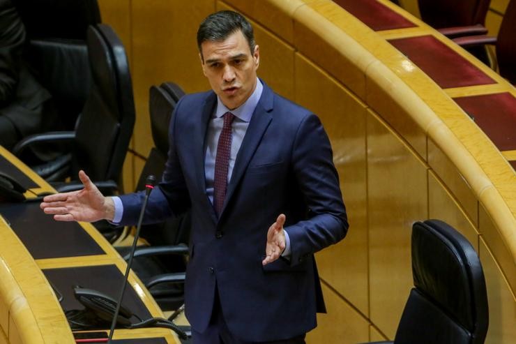 O presidente do Goberno, Pedro Sánchez, durante a súa intervención na Sesión de Control ao Goberno no Senado. Ricardo Rubio - Europa Press